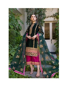 Indien pakistanais dernière robe de soirée de mariage formelle travail à la main soie coton lin costume avec velours brodé pierre vente chaude - Product Image 5