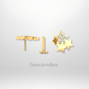 Boucles d'oreilles de luxe à trois diamants avec lunette en or massif 14K 18K Bijoux de piercing en laboratoire et diamants naturels certifiés IGI - Product Image 4