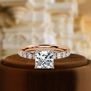 Anillo de Compromiso con Halo Oculto y Media Pavé de Diamantes Cultivados en Laboratorio, Corte Princesa de 1 Quilate, Certificado IGI, Oro Amarillo de 14k, Anillo de Aniversario - Product Image 1