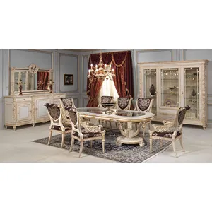 Klasik tarzı barok yemek odası mobilyası lüks ev mobilyası için el oyma ile Set