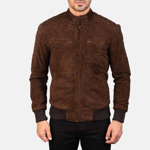 Sven Mocha <b>Suede</b> Bomber <b>Jacket</b> Genuine Sheep Skin Water-Proof Reversible Aviator/Biker Zippered Closure Embroidered XS Autumn - Product Image 4