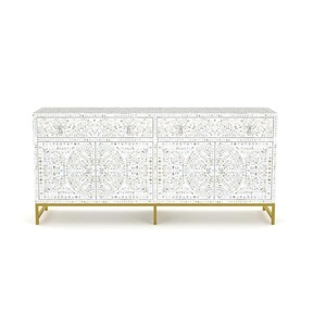 Mesa de centro con incrustaciones de fregona de hueso blanco y negro de lujo, muebles ecológicos, Naturaleza muerta móvil para el hogar, boda, estándar de Diwali - Product Image 1