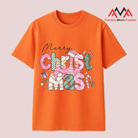 T-shirt décontracté à manches courtes pour homme FMF, imprimé graphique Joyeux Noël, coupe classique, orange vietnamien, TC (T-shirt en terylène-coton)