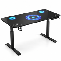 Bureau de jeu moderne en verre trempé RGB avec réglage électrique de la hauteur, trois préréglages de mémoire et structure en acier pour le bureau à domicile