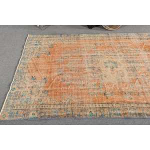 Alfombra de lana azul y naranja vintage, 5'1 \ "X 8 ', hecha a mano, estilo Tabriz, felpa, altura, forma rectangular, Patchwork para látex vivo - Product Image 2