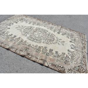 พรมตุรกีโบราณ5.8x9.3ft สีเบจสีน้ำตาลแบนทอลายขนสัตว์เย็บปะติดปะต่อกันสำหรับตกแต่งห้องนั่งเล่นหรือห้องโถง - Product Image 2