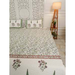 Sienna Hand-Block Print <b>Bedspread</b> Eco-Friendly Twin and <b>King</b> <b>Sizes</b> Floral and Plain Patterns Handmade Coverlet for Hotels - Product Image 1