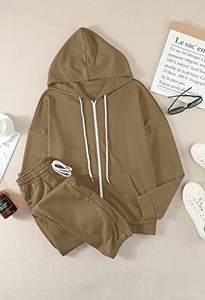 Conjunto Deportivo de Felpa para Mujer, al por Mayor, de Poliéster/Algodón, con Cremallera, Estilo Holgado, Grueso, Color Sólido, Ropa Urbana de Invierno, Pantalones Deportivos con Capucha - Product Image 4