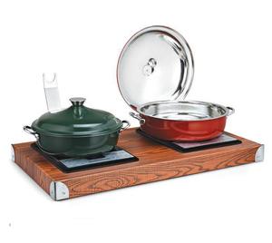 Plato de frotamiento sostenible decorativo hecho a mano con soporte de quemador Calentador de alimentos de alta calidad estándar Plato de frotamiento de buffet - Product Image 5