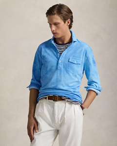 Polo en tissu éponge Vintage de luxe pour hommes doux respirant décontracté à manches longues boutonné léger classique vêtements de plage à la mode - Product Image 1