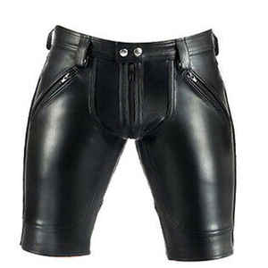 Men Casual Cargo PU Leather <b>Shorts</b> Stretch <b>Slim</b> Multi Pockets Windproof & Waterproof Motorcycle Custom OEM - Product Image 3