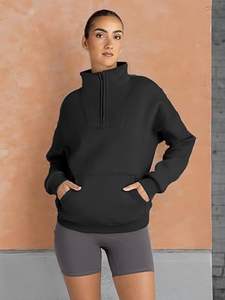 Sweat à capuche surdimensionné pour femmes, sweat-shirt personnalisé à demi-fermeture éclair, pull à ourlet réglable en polaire, vêtements de salon confortables pour l'hiver - Product Image 6