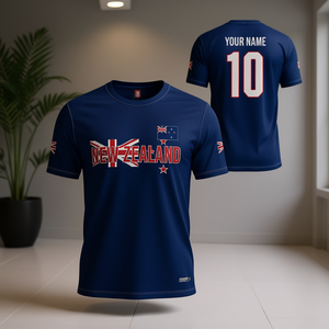 Set di Maglie da Calcio Ispirate alla Nuova Zelanda per Tifosi Blu Navy con Nome e Numero Personalizzati - Product Image 3