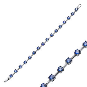 Rond Tanzanite Forme CZ Pierre Cluster Tennis Bracelet En Gros À La Main Femmes Turc 925 Bijoux En Argent Sterling - Product Image 1