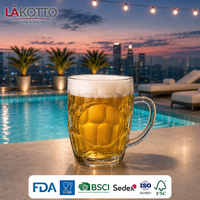 Mug à bière transparent LAKOTTO de qualité restaurant, 500 ml, corps arrondi, pour présentation en supermarché, verrerie d'exportation, logo personnalisé, fabrication en usine