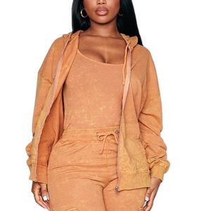 Sweat à capuche oversize pour femme, effet délavé, fermeture éclair, 500 GSM, coton, mode streetwear, fabrication sur mesure, OEM, marque privée, fabricant - Product Image 3