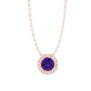 Collar con Colgante Fino de Plata de Ley Chapado en Rodio/Oro Amarillo de 18 Pulgadas con Amatista de Corte Redondo y Piedras Preciosas de Circonita Cúbica - Product Image 4