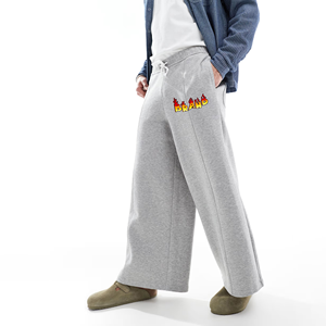 Pantalones acampanados de gran tamaño para hombre, pantalones lavados personalizados de color gris jaspeado con cuerda en el interior y bolsillo en la espalda, pantalones de chándal para hombre - Product Image 1