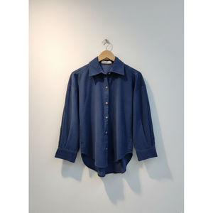 Blusa de Pana Azul Prusia para Mujer, Camisa Cómoda y Elegante - Product Image 1