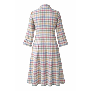 Vestido Midi Casual de Algodón y Lino con Manga Abullonada y Cintura Baja, Diseño a Cuadros Multicolor, con Recortes Modernos, Transpirable, para Mujer, Talla XS, Primavera - Product Image 2