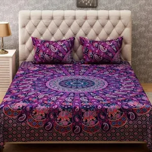 Grote Boho Katoenen Dubbel Beddengoed Set Bohemian Mandala Katoenen Laken Met Kussenslopen Volledige Queensize Bed Platte Lakens