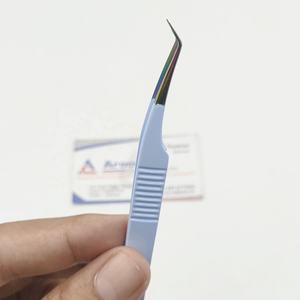 Vente en gros 45 degrés Dumont pince à épiler en acier inoxydable enduit bleu bébé Logo personnalisé pointu pour l'extension des cils - Product Image 2
