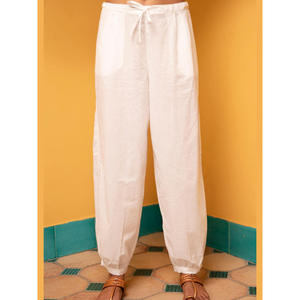 Pantalon Harem ample taille haute pour femme - Coton ivoire uni, coupe large - Product Image 1