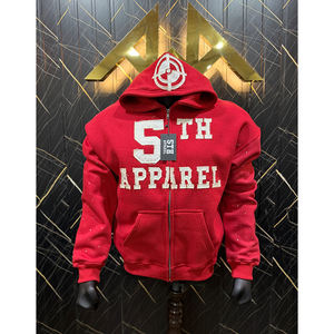 Sweat à capuche zippé brodé pour homme, effet délavé, en molleton de coton épais de haute qualité, prix raisonnable - Product Image 5