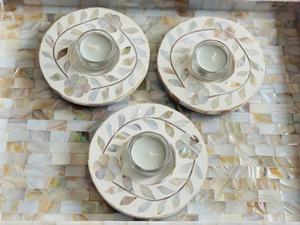 Meilleure qualité artisanat vadrouille coquille incrustation caboteur nacre chauffe-plat pour l'inde cuisine table de table décoration bougeoir - Product Image 2