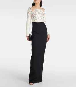 Elegante vestido de noche de lujo de una línea con bordado de cuello cuadrado Nuevo vestido de fiesta sexy de moda con mangas largas y tren - Product Image 1