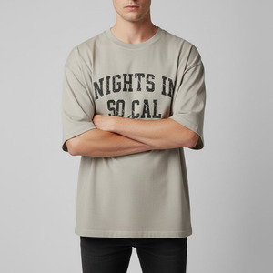 T-shirt à col rond en polyester/coton tricoté pour homme, coupe classique, avec imprimé, style streetwear éco-responsable, décontracté - Product Image 5