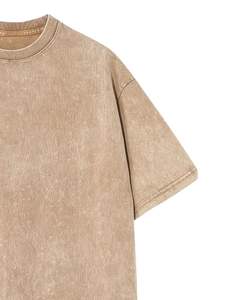 T-shirt unisexe surdimensionné en coton beige délavé, style vintage, épaules tombantes, streetwear décontracté, haut unisexe - Product Image 2