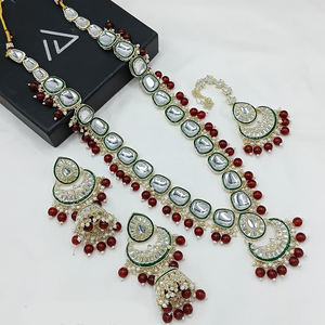 Conjunto de collar Kundan y Meenakari chapado en oro de diseñador, joyería étnica india para novias y ropa de fiesta - Product Image 1