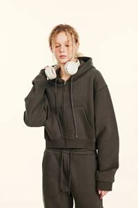 Jersey informal de alta calidad para mujer, Top corto con capucha, manga larga con cuello con cremallera y decoración bordada para invierno - Product Image 2