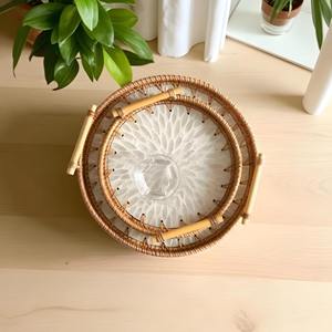 Plateau rond en rotin inspiré de l'océan, coquillage, cadeau de Noël, artisanat pour une décoration de table élégante - Product Image 6