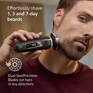 Afeitadora Eléctrica Negra para Uso en Seco/Húmedo con Sistema LiftCut, Cuchillas Dobles, Resistente al Agua IPX7, Lavable, con Cuchillas Giratorias Dobles y Base de Limpieza - Product Image 1