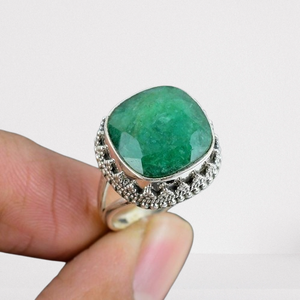 925 Sterling <b>Silver</b> Jewelry Handmade Spinner <b>Ring</b> <b>Emerald</b> Cabochon Gemstone Solid Best Quality 925 Stamped <b>Ring</b> Jewelry - Product Image 1