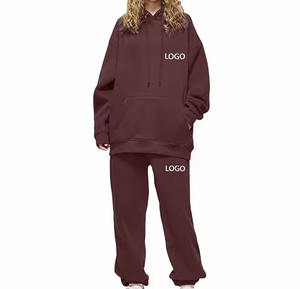 Jersey de invierno con capucha y traje de jogging para mujer, conjunto de dos piezas de algodón personalizado al por mayor, Sudadera con capucha en blanco para mujer - Product Image 1