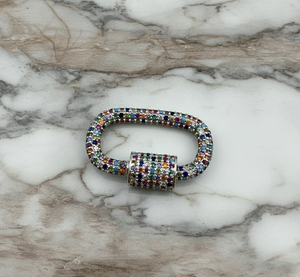 Charmes en argent sterling 925 avec sertissage à griffes multicolores en CZ, fermoir à mousqueton, connecteur à vis pour collier tendance pour hommes et femmes - Product Image 5