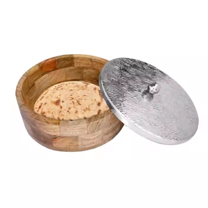 Cazuela de madera Chapati Box Utensilios de cocina de forma redonda de alta calidad Chapati Box con tapa desmontable de La India - Product Image 4