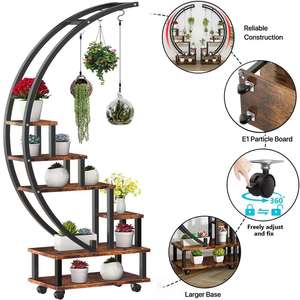 Soporte <span class=keywords><strong>de</strong></span> Flores Creativo <span class=keywords><strong>de</strong></span> 6 Niveles, Estilo Nórdico, <span class=keywords><strong>de</strong></span> <span class=keywords><strong>Hierro</strong></span>, Forma <span class=keywords><strong>de</strong></span> Media Luna, Estante para <span class=keywords><strong>Macetas</strong></span>, Interior/Exterior, Hogar, Jardín, Balcón, Color Polvo - Product Image 3
