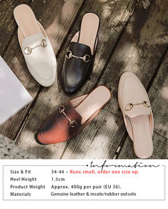 Ann'S nuevo diseño marfil mujer piel de cordero Slip-On punta redonda mulas planas con suela de goma tablero de fibra entresuela Forro de algodón blanco - Product Image 4