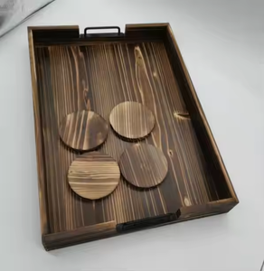 Plateau ottoman en bois d'acacia extra large avec poignée par artisanat en croissant - Product Image 3