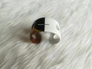 Black and White Resin Bangle Cuff Bracelet Handmade Fashion Jewelry <b>Accessory</b> for Women, Modern Bold Wristwear - Product Image 5