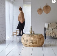 Table basse en rotin naturel de salon de Style moderne/Table de canapé en rotin avec verre sur le dessus prix de gros du fabricant