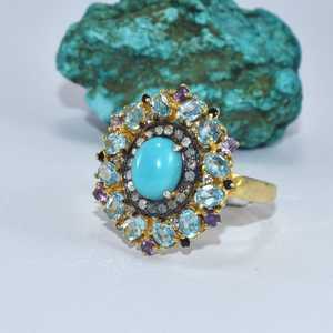 Anillo increíble de turquesa tibetana azul, anillo delicado de plata 925, joyería de boda turquesa, anillo de regalo de Navidad, anillo increíble - Product Image 5