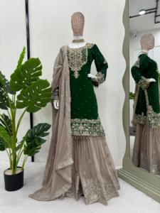Beautiful <strong>Designer</strong> <strong>Suit</strong> And Plazzo-Dupatta With Coding &amp; Sequence Work - Product Image 2