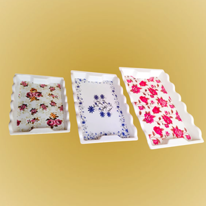 VKL Elegant Classic Pattern Design 3-Piece <b>Melamine</b> Serving Tray <b>Set</b> High Quality Home Party Table Decor at Low Price - Product Image 3
