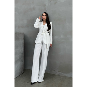 Completo da donna in due pezzi giacca e pantaloni con cintura a righe - Product Image 1