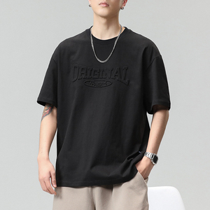 Personalizado Drop Shoulder T-Shirts Hombres Algodón Casual Ligero Liso En Blanco O-cuello en relieve Stock Bulk Mic Ropa Bale - Product Image 5